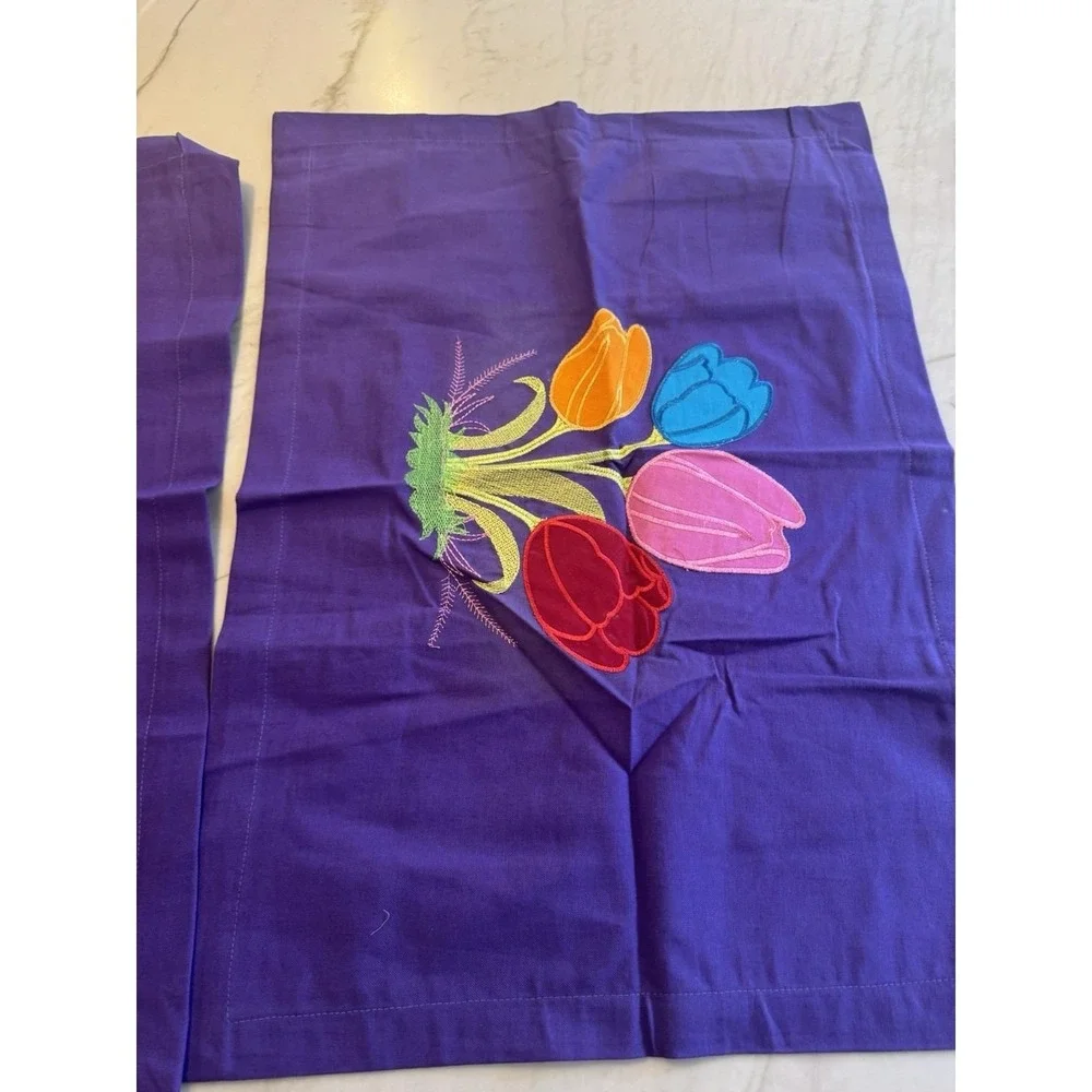Handmade Indian Tulip Applique Cotton Bedspread 84x83 w 2 Pillowcases Boho